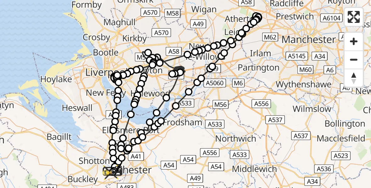 Flight path map showing Police Helicopter route from Hawarden Airport to Hawarden Airport