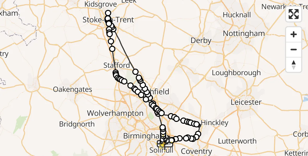 Flight path map showing Police Helicopter route from Birmingham Airport to Birmingham Airport