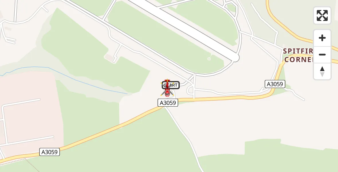 Flight path map showing Air Ambulance Helicopter route from Cornwall Airport Newquay to Cornwall Airport Newquay