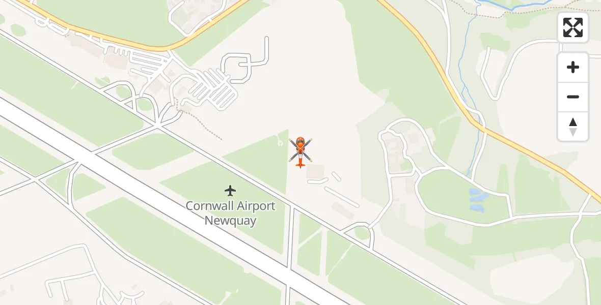 Flight path map showing Coastguard Helicopter route from Cornwall Airport Newquay to Cornwall Airport Newquay