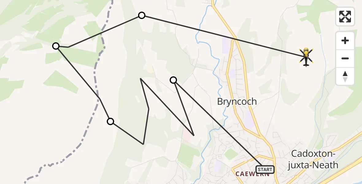 Flight path map showing Police Helicopter route from Cadoxton-juxta-Neath to Cadoxton-juxta-Neath