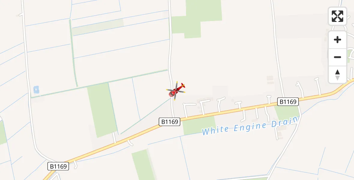 Flight path map showing Air Ambulance Helicopter route from Leverington to Leverington