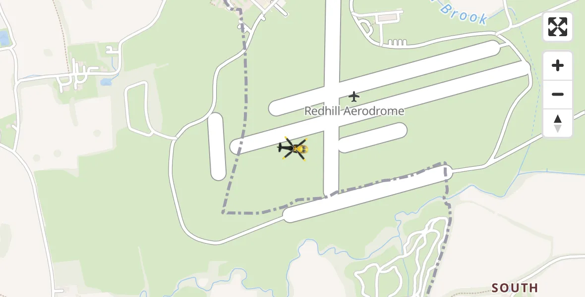 Flight path map showing Police Helicopter route from Redhill Aerodrome to Redhill Aerodrome