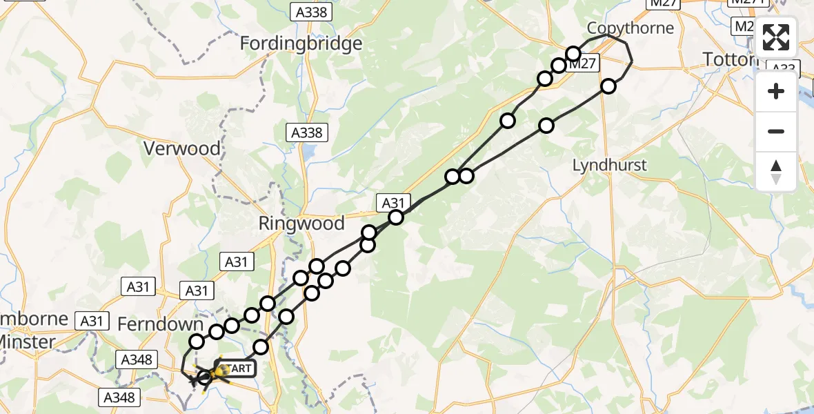 Flight path map showing Police Helicopter route from Bournemouth Airport to Bournemouth Airport