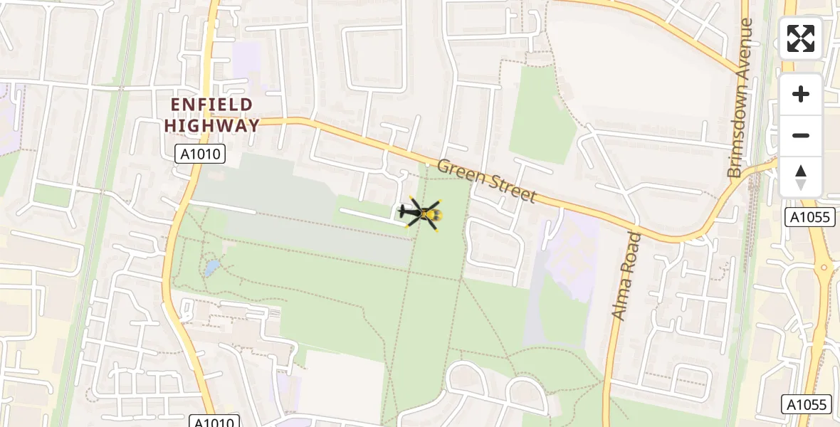 Flight path map showing Police Helicopter route from Ponders End to Ponders End