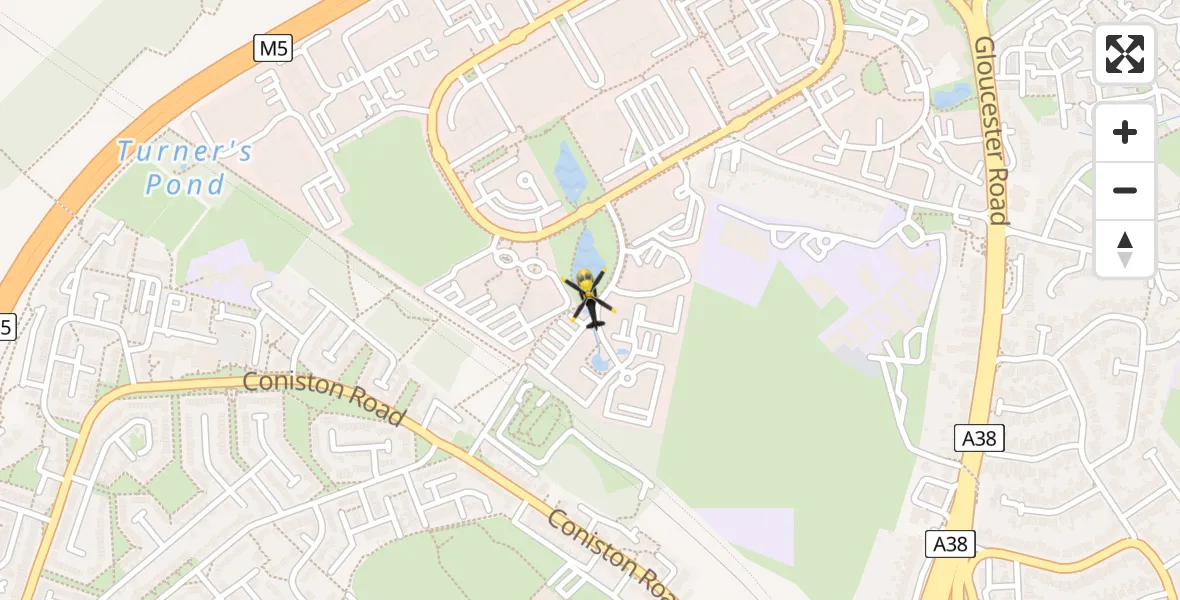 Flight path map showing Police Helicopter route from Patchway to Patchway