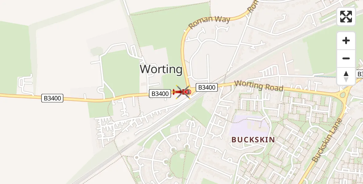 Routekaart van de vlucht: Air Ambulance Helicopter to Worting, Worting Road