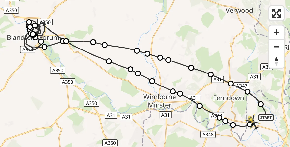 Flight path map showing Police Helicopter route from Bournemouth Airport to Bournemouth Airport