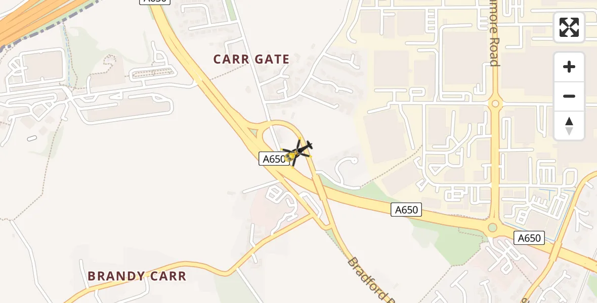 Flight path map showing Police Helicopter route from Wrenthorpe to Wrenthorpe