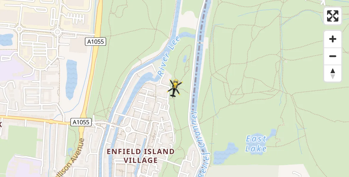 Flight path map showing Police Helicopter route from Enfield to Enfield