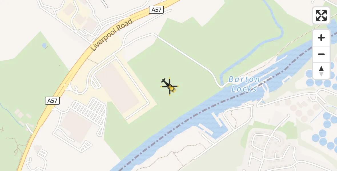 Flight path map showing Police Helicopter route from Manchester Barton Aerodrome to Manchester Barton Aerodrome