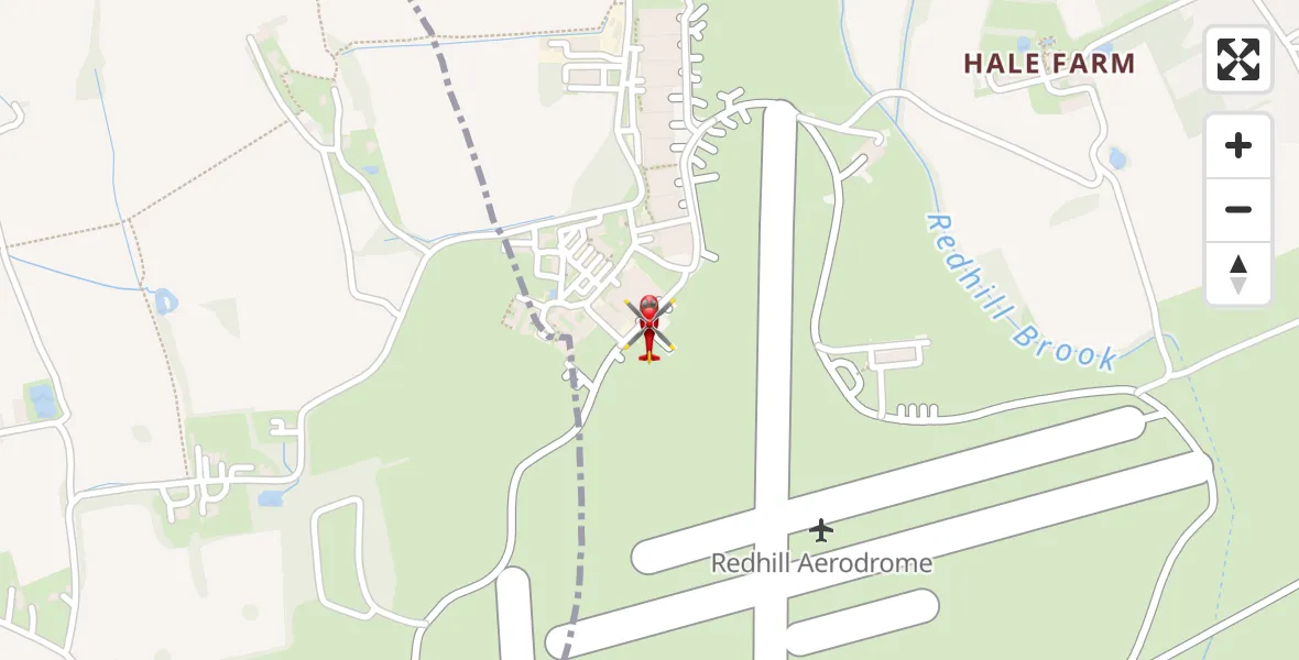 Flight path map showing Air Ambulance Helicopter route from Redhill Aerodrome to Redhill Aerodrome