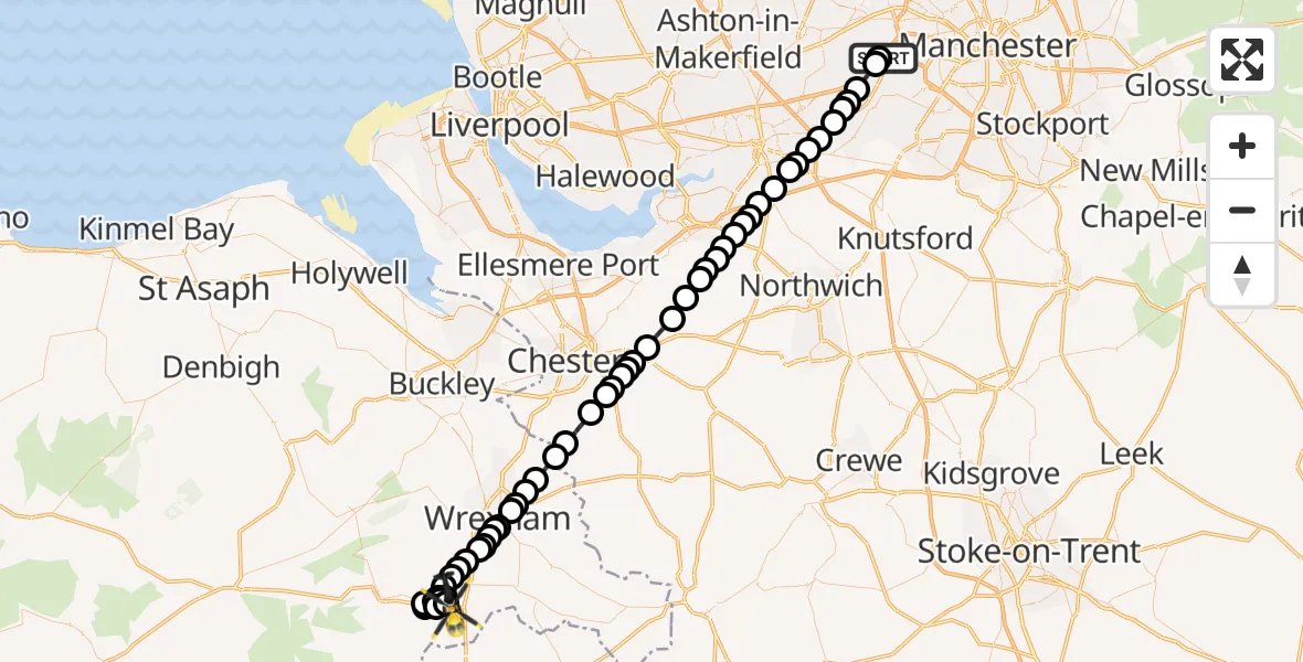 Flight path map showing Police Helicopter route from Irlam to Newbridge