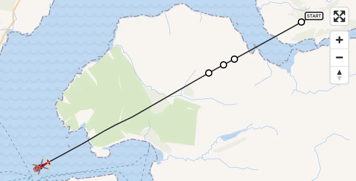 Flight path map showing Air Ambulance Helicopter route from Caolasmòr to Inner Seas
