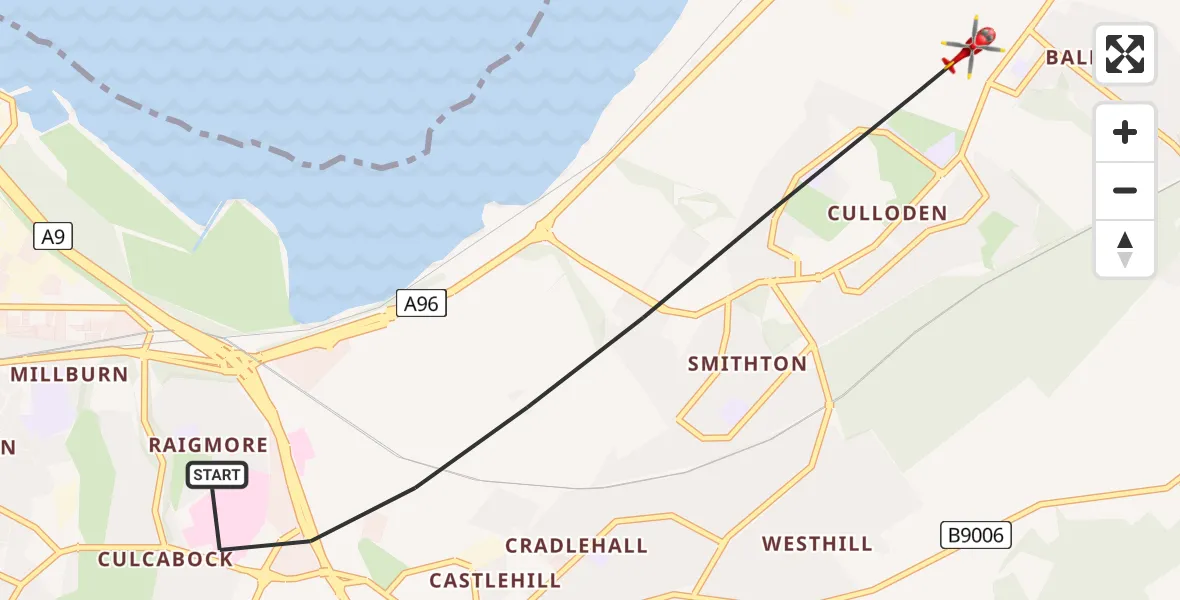Flight path map showing Air Ambulance Helicopter route from Inverness to Inverness