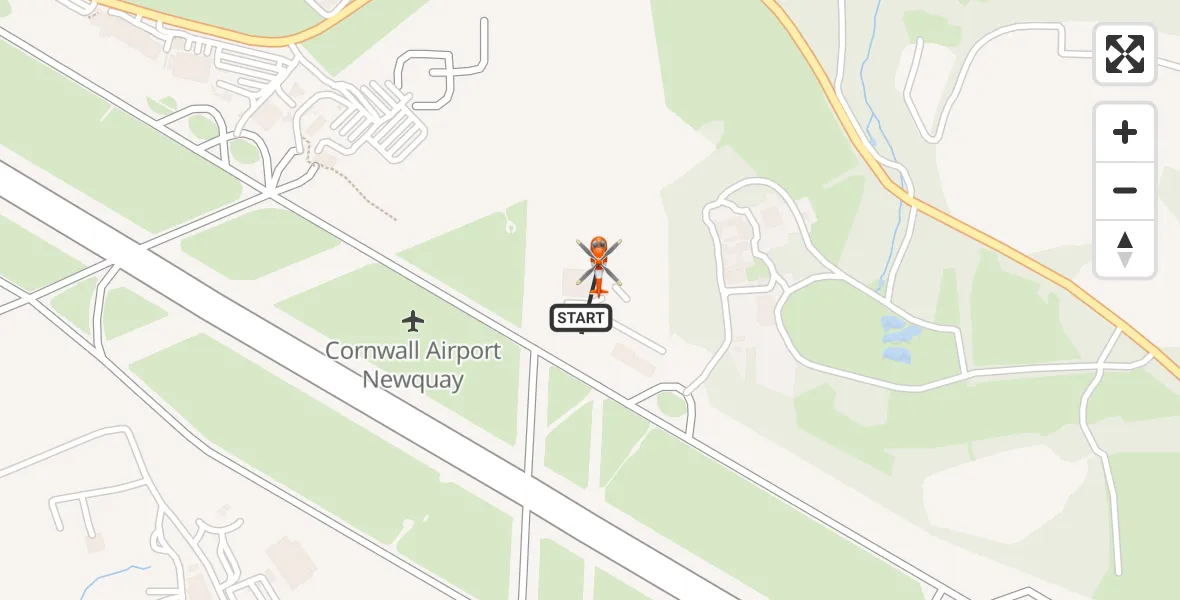 Flight path map showing Coastguard Helicopter route from Cornwall Airport Newquay to Cornwall Airport Newquay