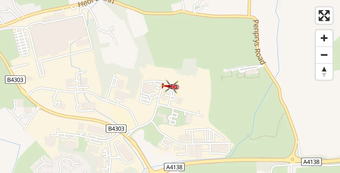 Flight path map showing Air Ambulance Helicopter route from Dafen to Dafen