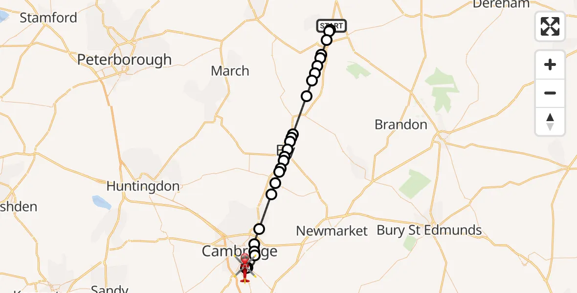 Routekaart van de vlucht: Air Ambulance Helicopter to Papworth Hospital