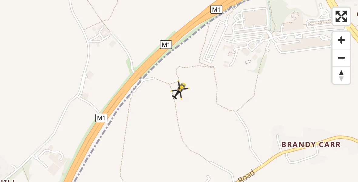 Flight path map showing Police Helicopter route from East Ardsley to East Ardsley