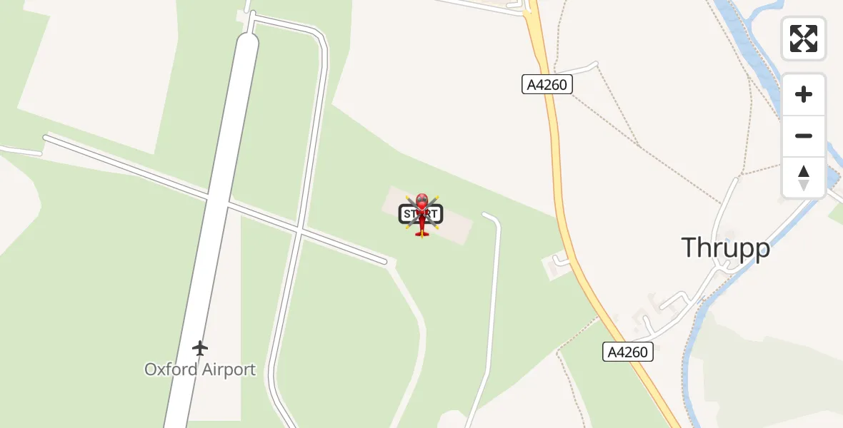 Flight path map showing Air Ambulance Helicopter route from London Oxford Airport to London Oxford Airport