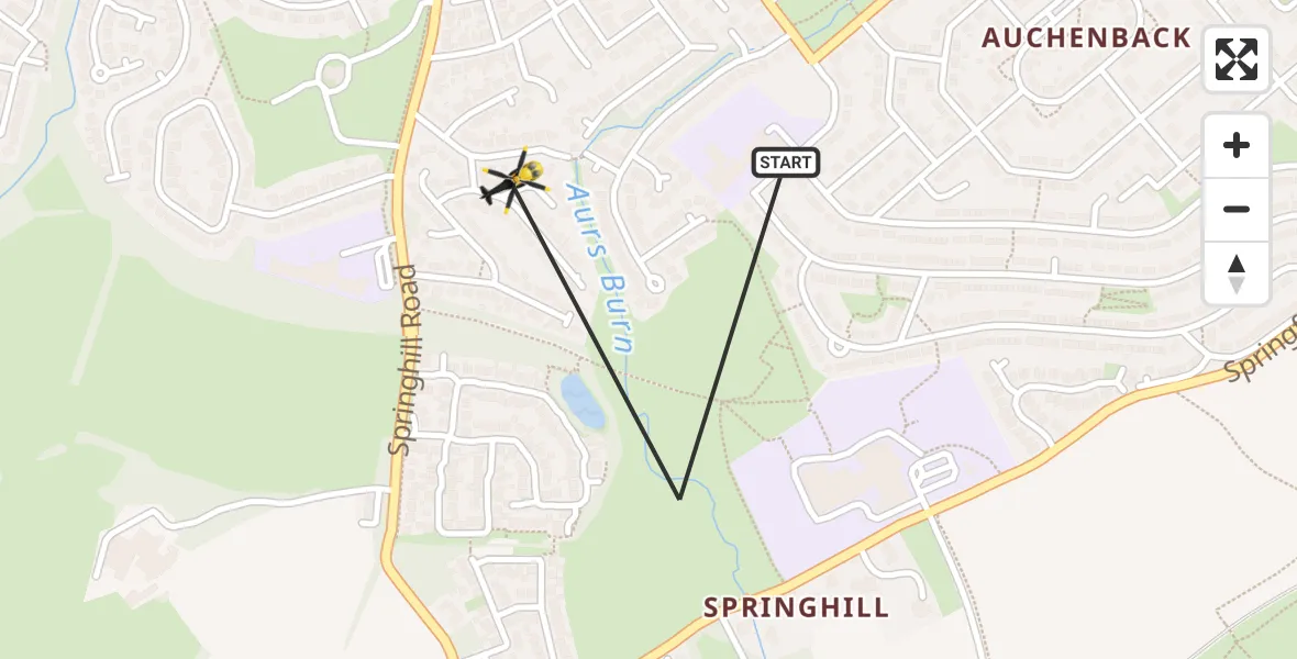Flight path map showing Police Helicopter route from Barrhead to Barrhead