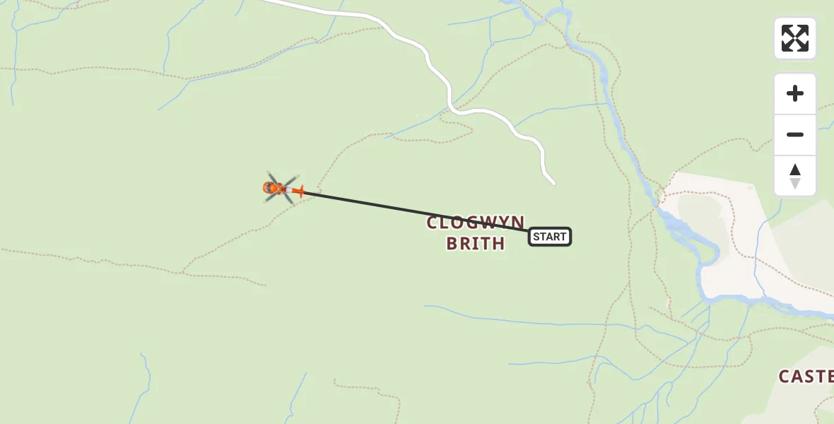 Flight path map showing Coastguard Helicopter route from Beddgelert to Beddgelert