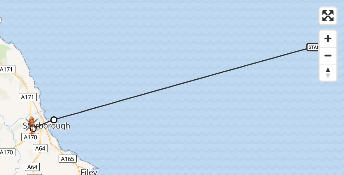 Flight path map showing Coastguard Helicopter route from North Sea to Newby