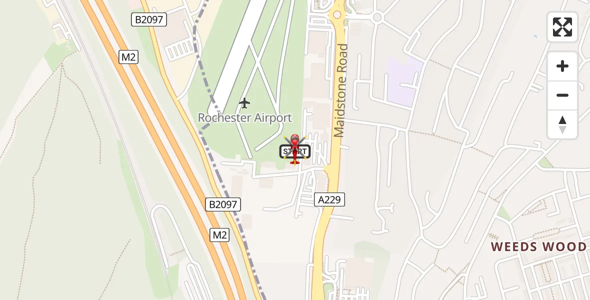 Flight path map showing Air Ambulance Helicopter route from Rochester Airport to Rochester Airport