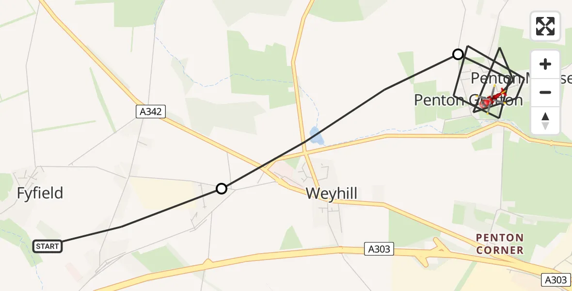 Routekaart van de vlucht: Air Ambulance Helicopter to Penton Mewsey, Newbury Hill