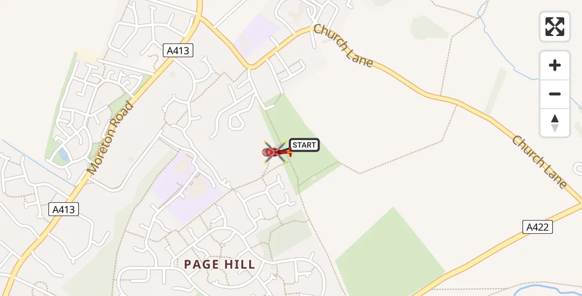 Routekaart van de vlucht: Air Ambulance Helicopter to Maids Moreton, Watlow Gardens