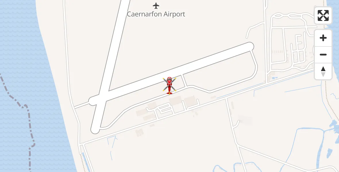 Flight path map showing Air Ambulance Helicopter route from Caernarfon Airport to Caernarfon Airport