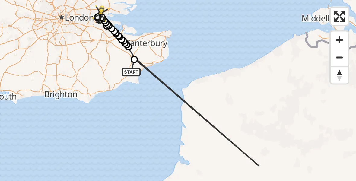 Flight path map showing Police Helicopter route from Brenzett to Stanford-le-Hope