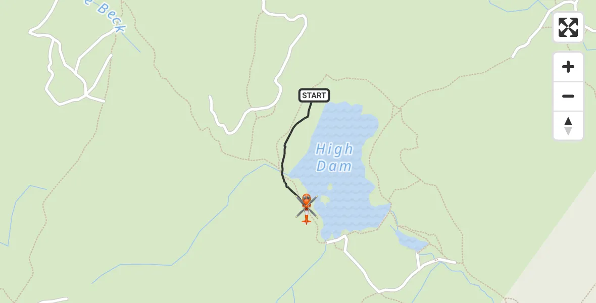 Flight path map showing Coastguard Helicopter route from Finsthwaite to Finsthwaite