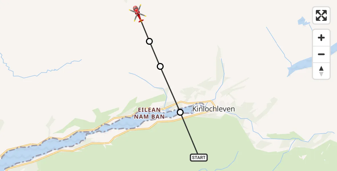 Flight path map showing Air Ambulance Helicopter route from Coire an t-Sionnaich to Wild Camp