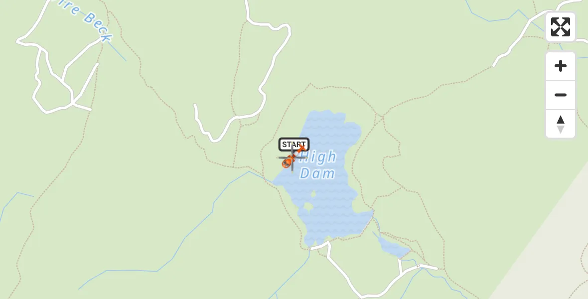 Flight path map showing Coastguard Helicopter route from Finsthwaite to Finsthwaite