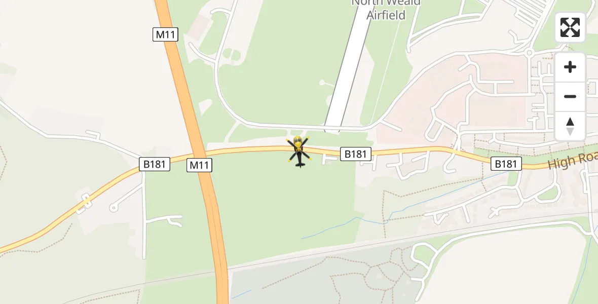 Flight path map showing Police Helicopter route from North Weald Airfield to North Weald Airfield