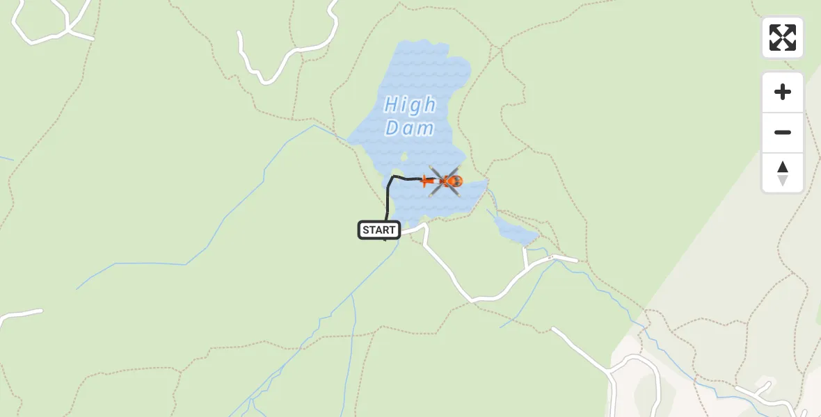 Flight path map showing Coastguard Helicopter route from Finsthwaite to Finsthwaite