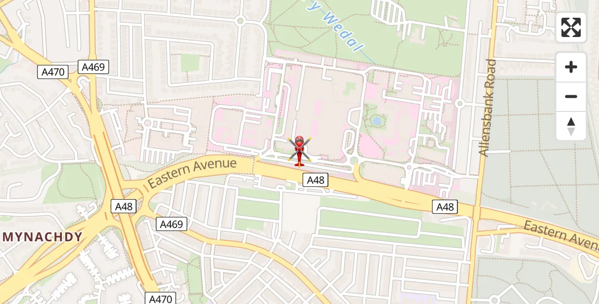 Flight path map showing Air Ambulance Helicopter route from Birchgrove to Birchgrove