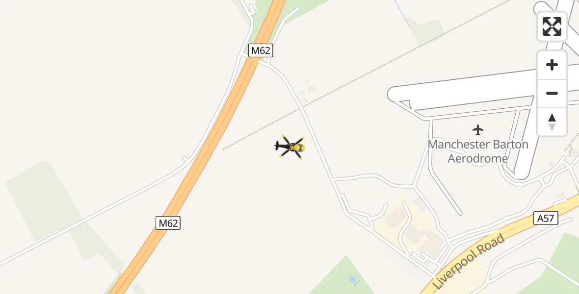 Flight path map showing Police Helicopter route from Manchester Barton Aerodrome to Manchester Barton Aerodrome