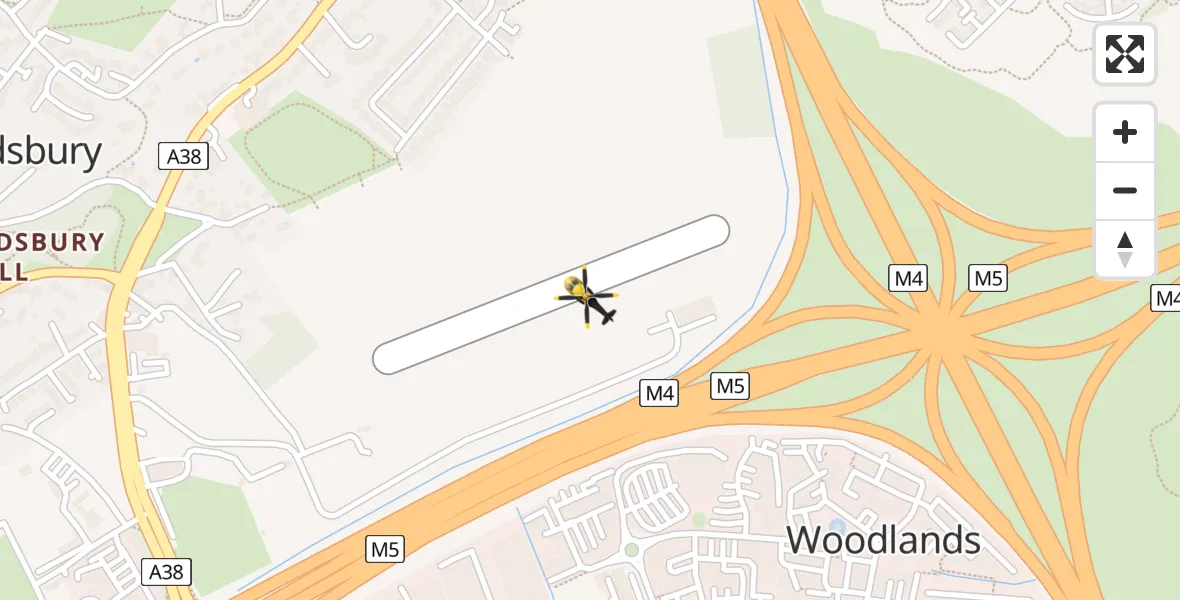Flight path map showing Police Helicopter route from Almondsbury Helicopter Base to Almondsbury Helicopter Base
