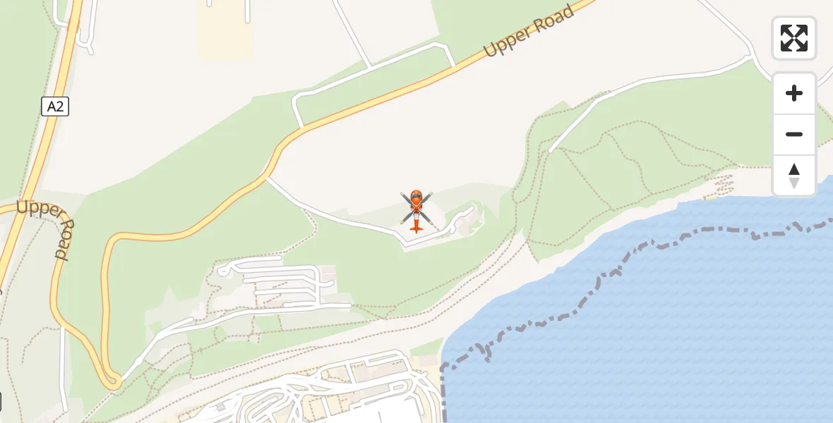 Flight path map showing Coastguard Helicopter route from Langdon Battery Heliport to Langdon Battery Heliport