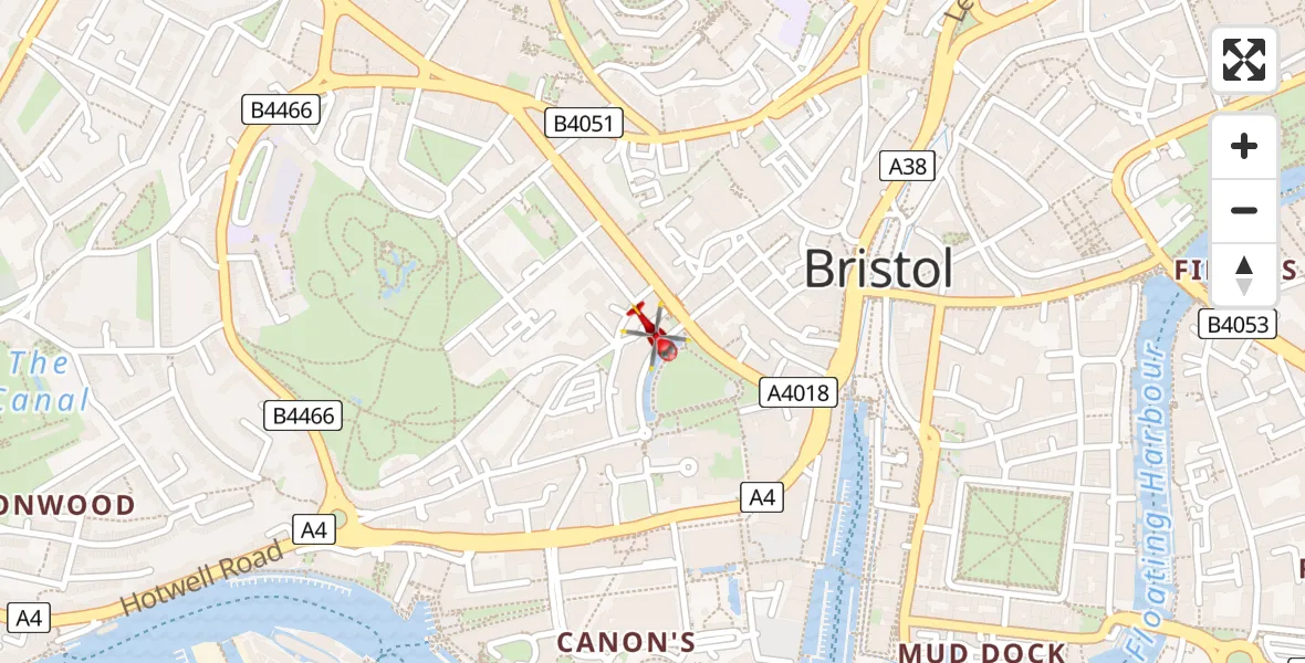 Flight path map showing Air Ambulance Helicopter route from Bristol to Bristol