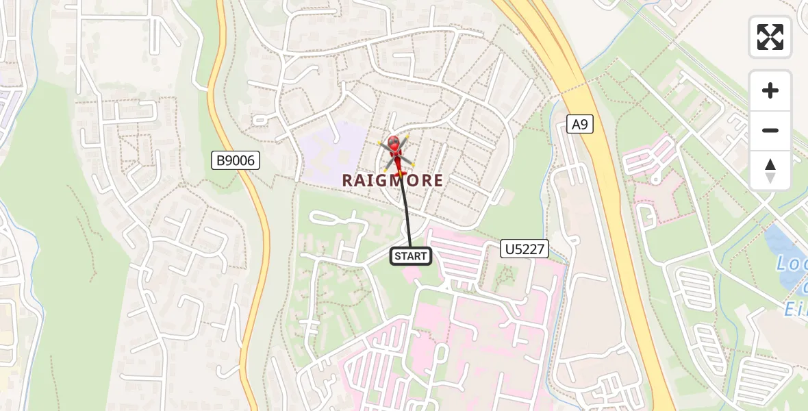 Flight path map showing Air Ambulance Helicopter route from Inverness to Inverness