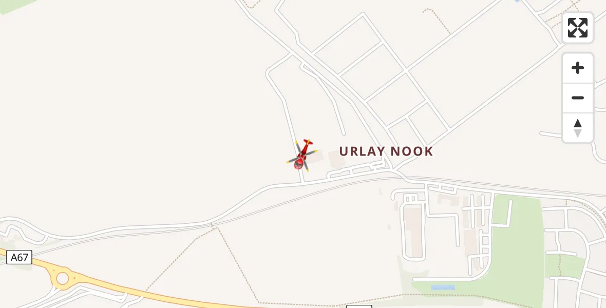 Flight path map showing Air Ambulance Helicopter route from Egglescliffe to Egglescliffe