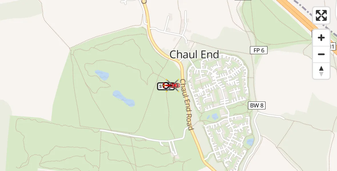 Flight path map showing Air Ambulance Helicopter route from Luton to Chaul End