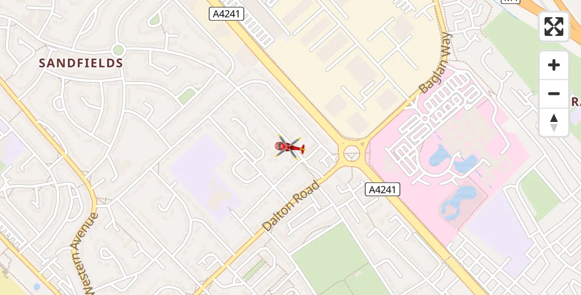Flight path map showing Air Ambulance Helicopter route from Sandfields East to Sandfields East