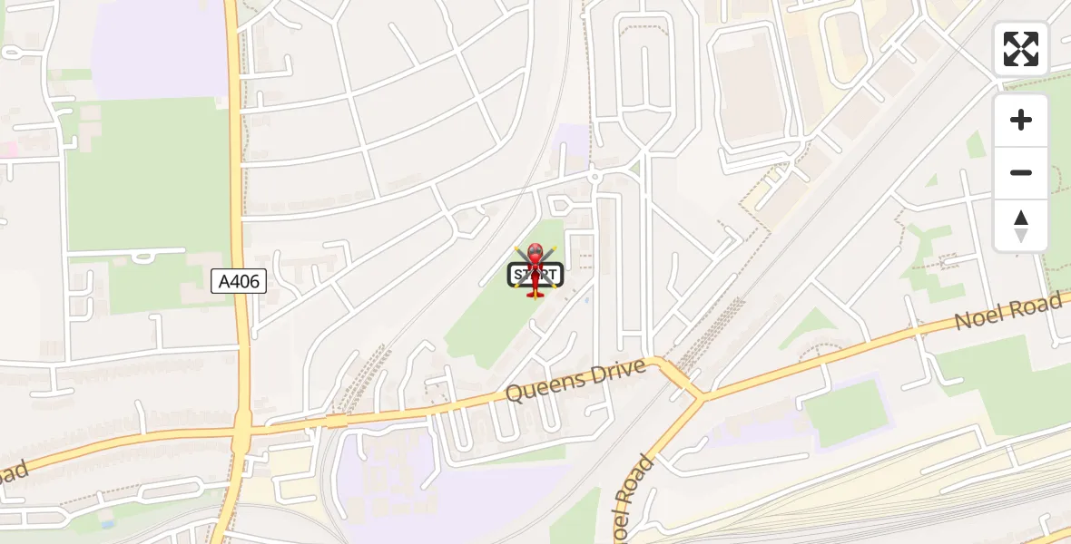 Flight path map showing Air Ambulance Helicopter route from Park Royal to Park Royal