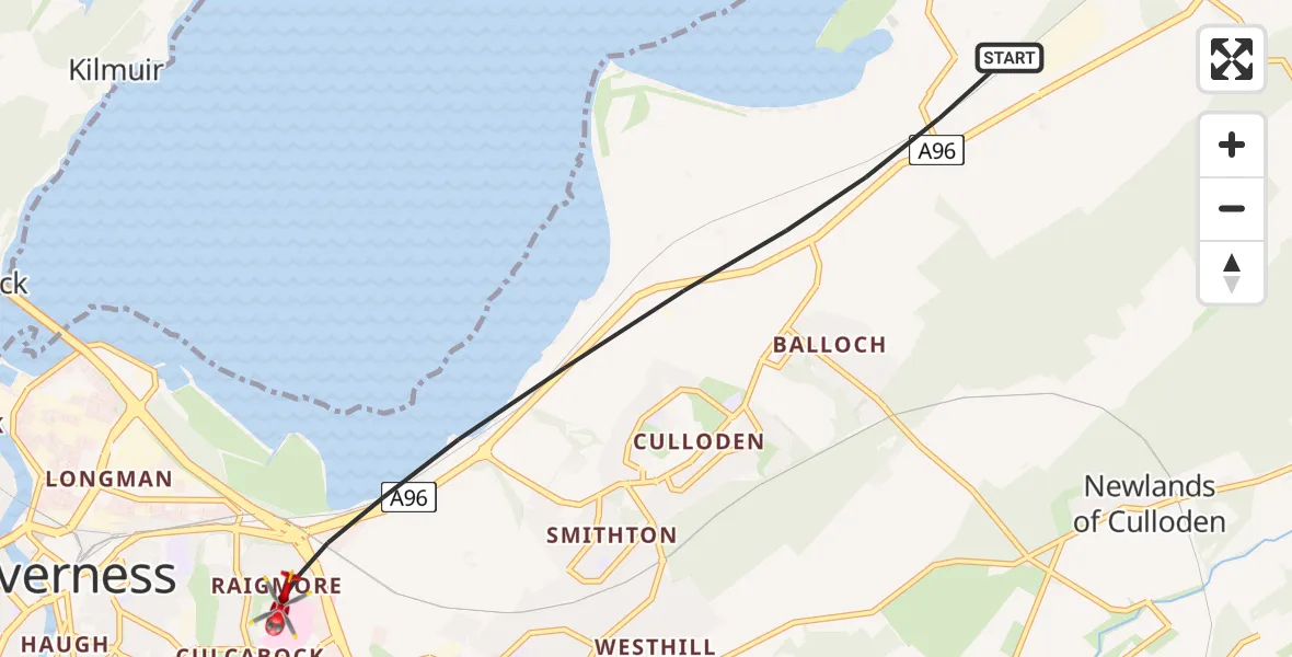 Flight path map showing Air Ambulance Helicopter route from Inverness to Inverness