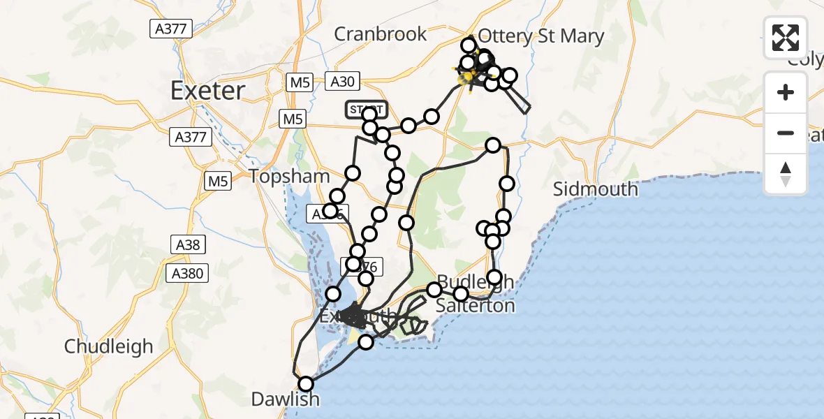 Flight path map showing Police Helicopter route from East Devon to West Hill