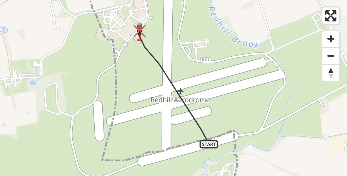 Flight path map showing Air Ambulance Helicopter route from Redhill Aerodrome to Redhill Aerodrome